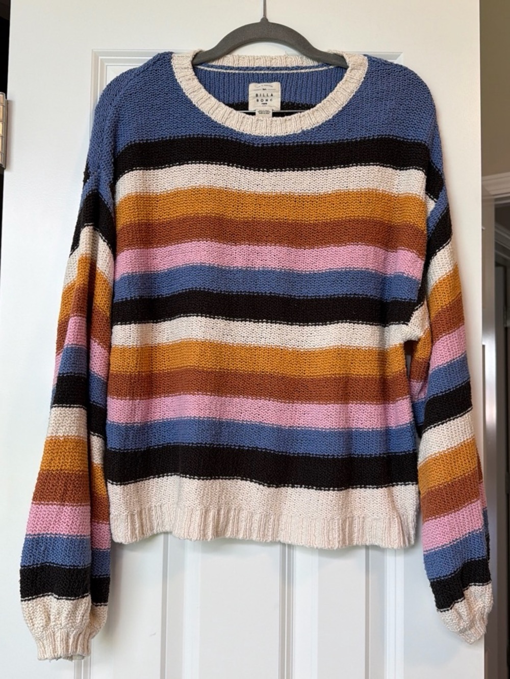 Billabong Multicolor Striped Crewneck Sweater - Blue, Cream, Pink, Brown & Black